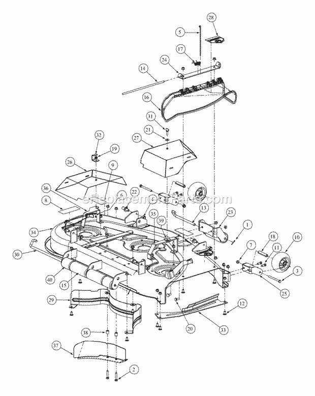 48" Stamped Deck Diagram and Parts List for 3648 53AB5D4M100 Cub Cadet Lawn Mower